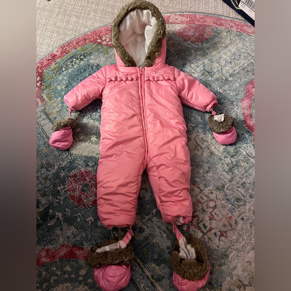 Pink Baby Snowsuit with Fur Accents